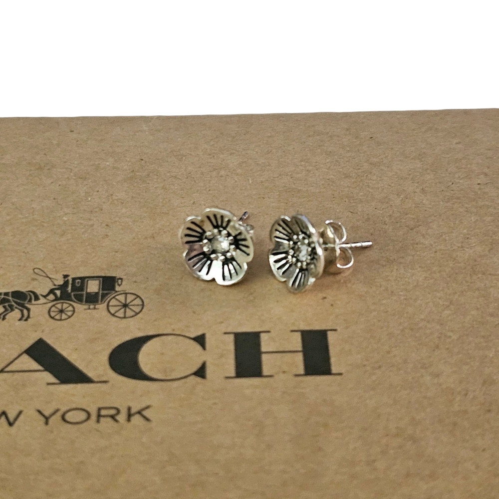 Coach Silvertone Tea Rose Stud